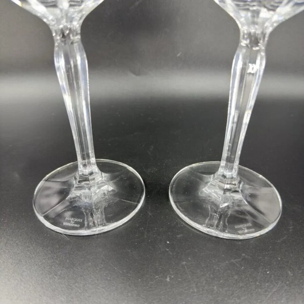 Waterford Marquis Omega Large Heavy‎ Clear Crystal 2 Glass Goblet Drinking Cups